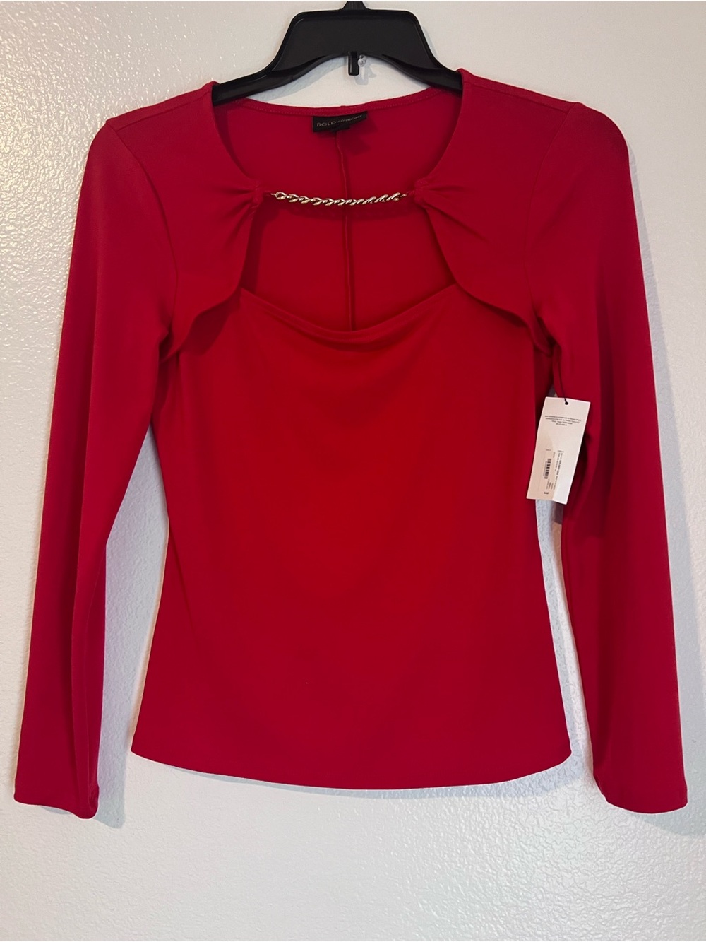 BOLD elements Red Long-Sleeve Top with Chain Accent